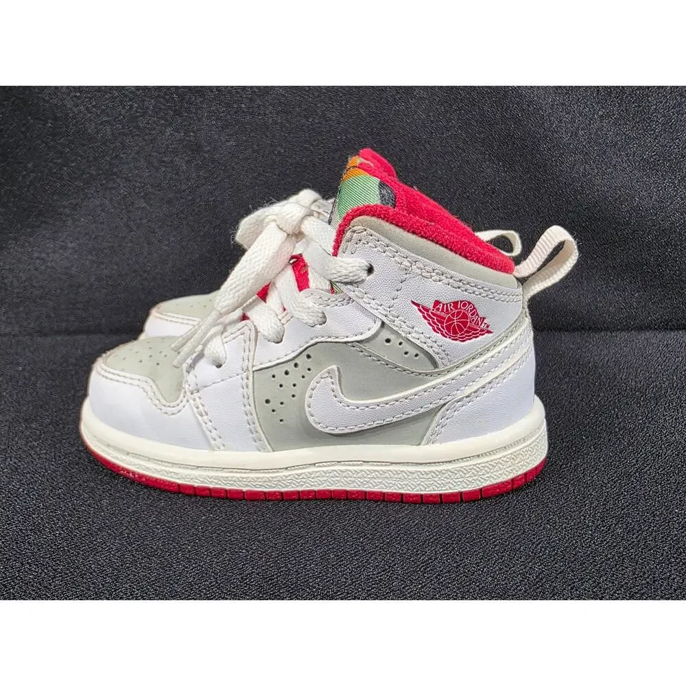 Nike Air Jordan 1 Mid Hare White Red Silver Toddler Shoes Size 5C